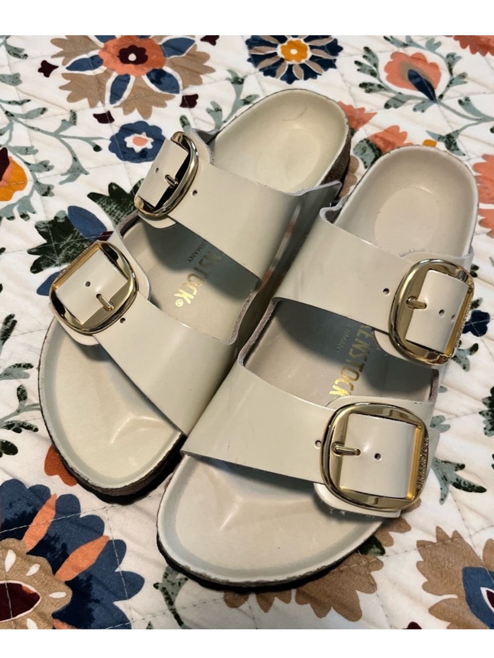 Birkenstock Arizona Ecru Sandals with Big Buckles